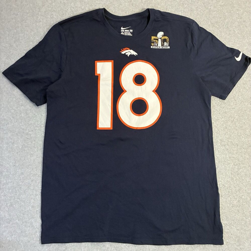 Men’s Nike Denver Broncos Manning #18 Super Bowl 50 Shirt XL Navy